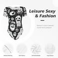thumbnail image 4 of Rateoe Black White Spooky Ghosts Printed Women Rash Guard Short Sleeve,Tummy control Swimsuit Surfing Swimsuit Bathing Suit Short-sleeved Onesie UPF 50+ -Large, 4 of 7