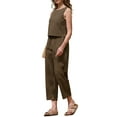 thumbnail image 4 of INSPIRE CHIC Gingham Pants Set for Women's 2 Piece Outfits Sleeveless Crop Top and Lounge Wide Leg Pants XL Dark Khaki, 4 of 6