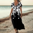 thumbnail image 2 of WTOBBY Women's Summer V-Neck Short Sleeve Cotton Linen Gradient Printed Loose Beach Dresses for Vacation Resort and Outdoor Activities,Black L, 2 of 5
