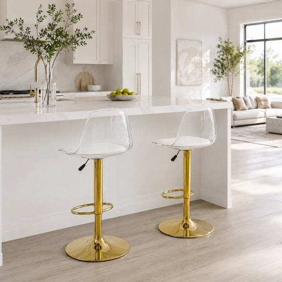 TesNus Bar Stools Set of 2 Gold PU Leather Swivel Adjustable Lift PET Backrest 41 Inch