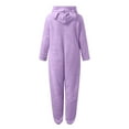 thumbnail image 3 of BFHHYA Girls' Fuzzy Onesie Sleepwear Long Sleeve Full Zip Cat-Ear Hooded Jumpsuit Sleepwear Loungewear for At-Home Play & Sleep, 3 of 6