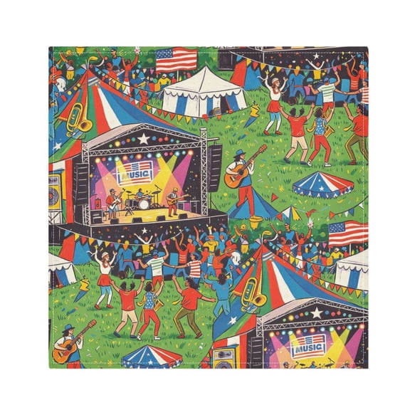 Iauyy Satin Napkins Set of 1- Summer Music Festival Illustration DIY Printing Decoration Cloth Napkin- Easy Care for Home/Party