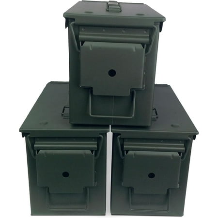 M2A1 50 Cal Ammo Can (11 x 5.5 x 7 Pack of 3) - Empty Ammo Storage Box w/Waterproof Gasket - Olive Drab Green Waterproof Metal Box for Ammunition & Tools - ‎Carbon Steel Ammunition Box