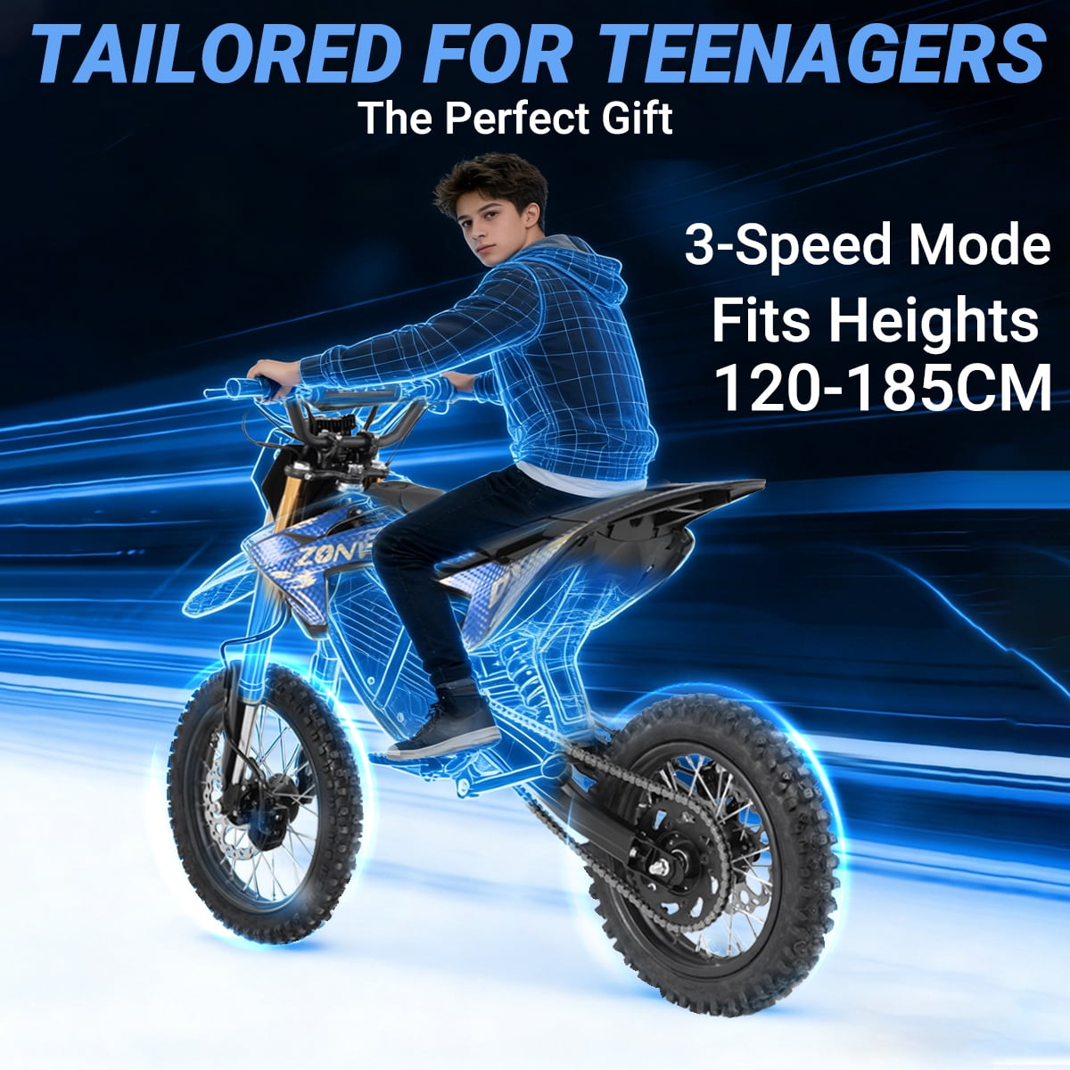 Zonveer DX1 Electric Dirt Bike for Adults Teens,3000W Peak Power,48V 20.8Ah Battery,40MPH Motorized Electric Mountain Bikes,14"/12" off-Road Tire E-Bike,Hydraulic Front Fork,UL2849