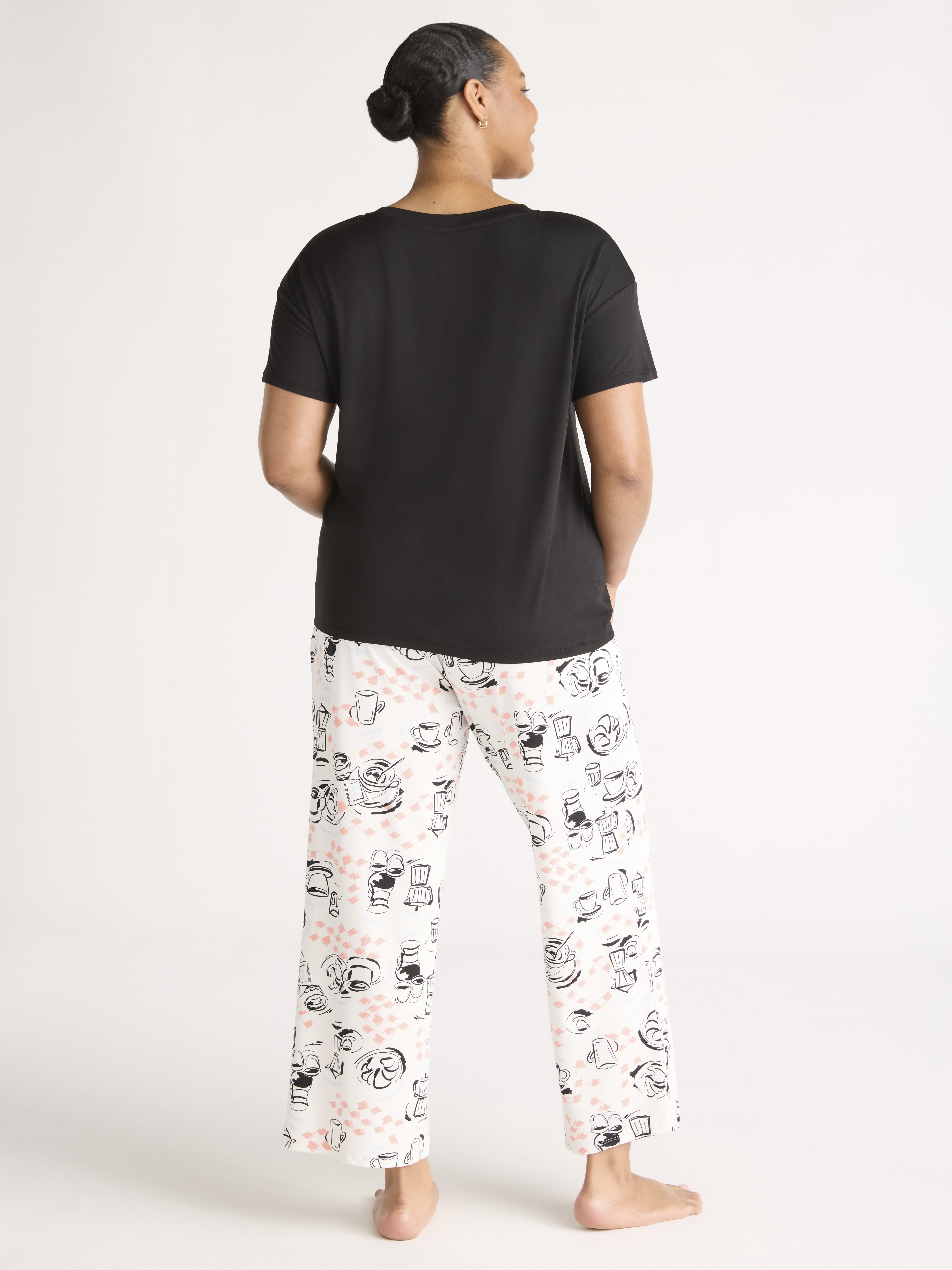 Joyspun Women's Short Sleeve Sleep Top and Open Leg Pants Pajama Set, 2-Piece, Sizes XS-3X