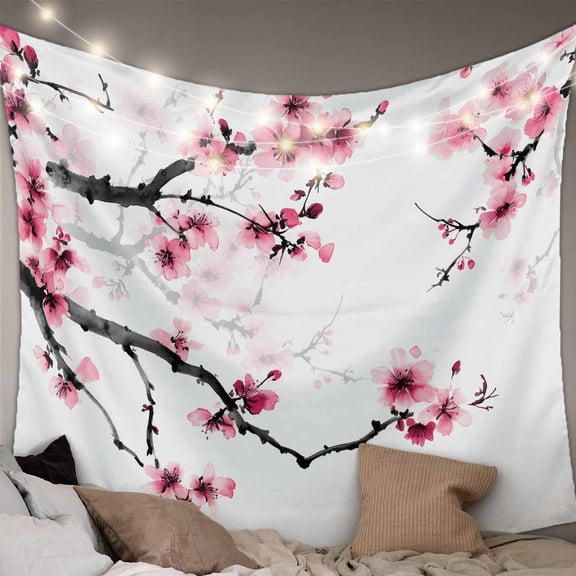 Cherry Blossoms Tapestry for Bedroom Wall Hanging Tapestry, Pink Pastoral Modern Gradient Spring Ceiling Backdrop Tapestries Poster Blanket Wall Decor for Teens Room Living Room Dorm 55" x 73"