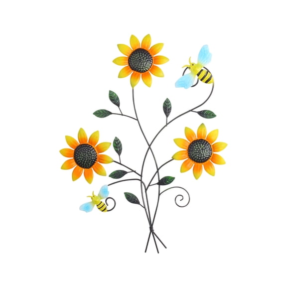 Wrought Iron Sunflower Wall Art, Metal Floral Wall Ornament, Rustic Sunflower Metal Hanging Decor for Farmhouse Living Room Porch Indoor Outdoor Wall Mount Decoration