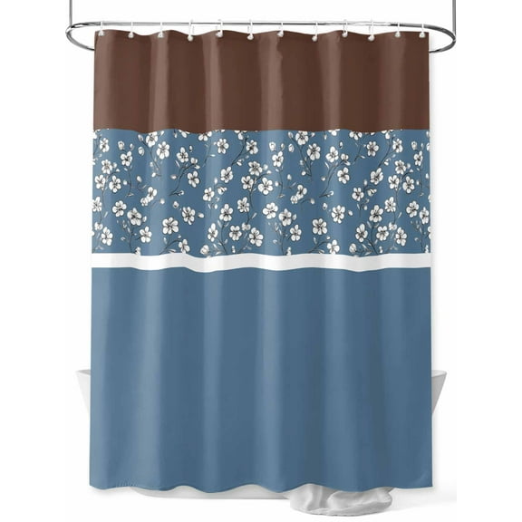 Fsddascl Blue Brown Flowers Shower Curtain Set - 60" x 72" Washable Bathtub Curtain with 12 Hooks, Classic Botanical Art Elegant Waterproof Fabric Stall Shower Curtains for Bathroom/Bathtub Décor