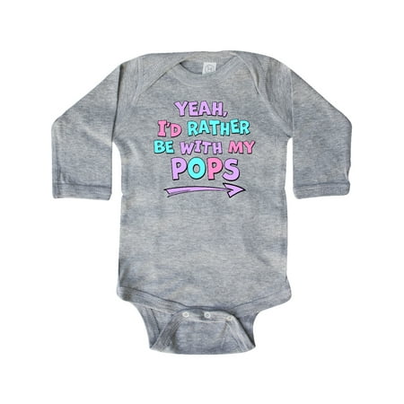 

Inktastic Yeah I d Rather be with My Pops in Pink Blue and Purple Gift Baby Boy or Baby Girl Long Sleeve Bodysuit