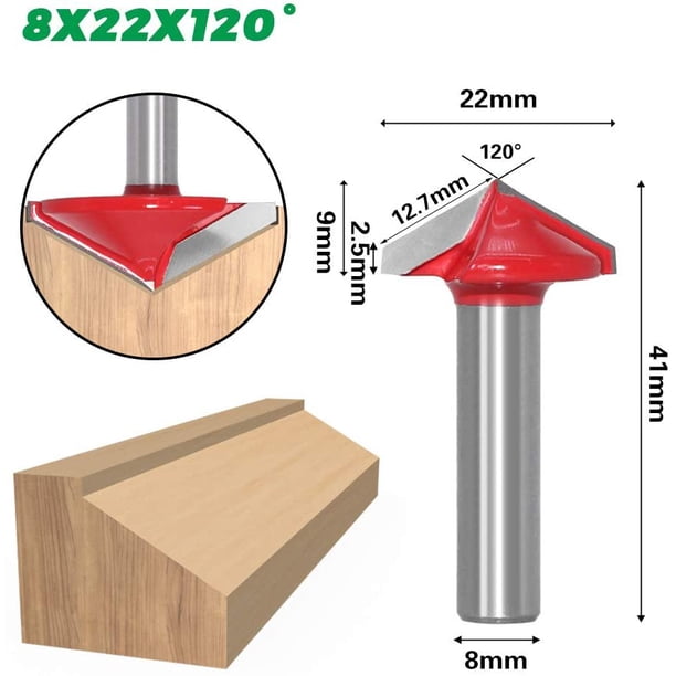 Enrutador de ranura en V recto de 6 piezas, 60 ° 90 ° 120 °, vástago de 8 mm, enrutador de madera con ranura en V 3D Enrutador de grabado CNC