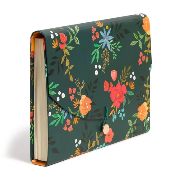 Paper Expandable File Organizer Midnight Blossoms: Multicolored Accordion File Sorter, 12.99" x 9.17"