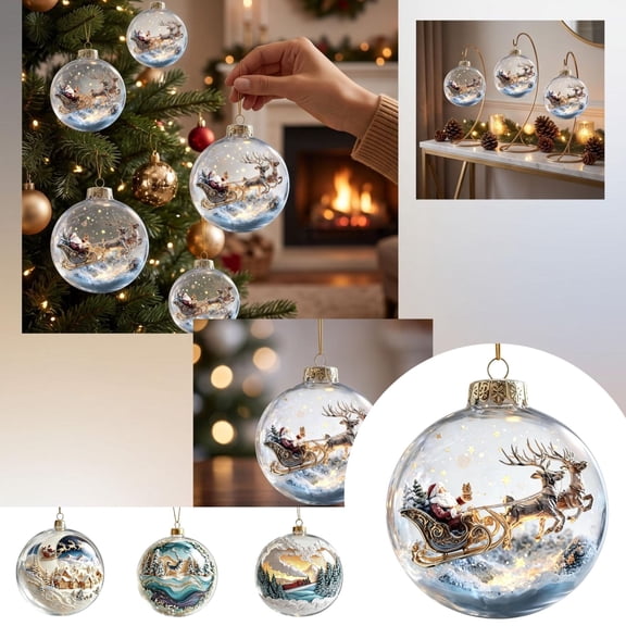 huayou Christmas Hanging Bauble, Light‑Up Santa Sleigh Reindeer Themed Ornament Ball, For Christmas Tree, Mantel, Window Hook, Shelf And Decor Branch Setup, 3.15 inch