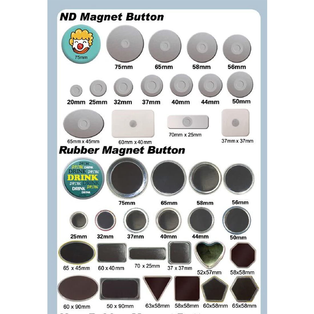 INTBUYING 100set 3in/75mm Rubber Magnetic Button Part Round Badges for DIY
