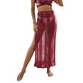 thumbnail image 2 of Seyurigaoka Women Knit Crochet Split Long Skirt See Through Hollow Out Bikini Cover-Ups Ripped High Waist Wrap Sarong Skirts Beachwear, 2 of 5
