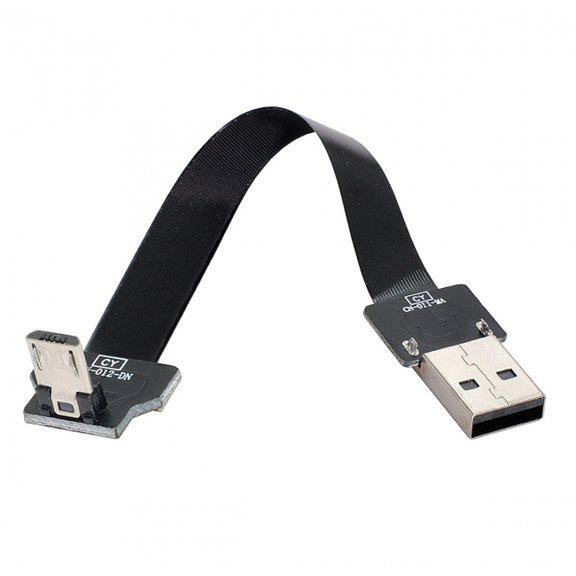 Xiwai Down Angled USB 2.0 Type-A Male to Micro USB 5Pin Male Data Flat Slim FPC Cable for FPV and Disk and Phone