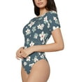 thumbnail image 2 of Fotbe Women Short Sleeve Bodysuit Round Neck Blue Flower Bodysuit For Women Round Neck Scoop Neck Long Sleeve Stretch Tops Jumpsuit-Large, 2 of 9