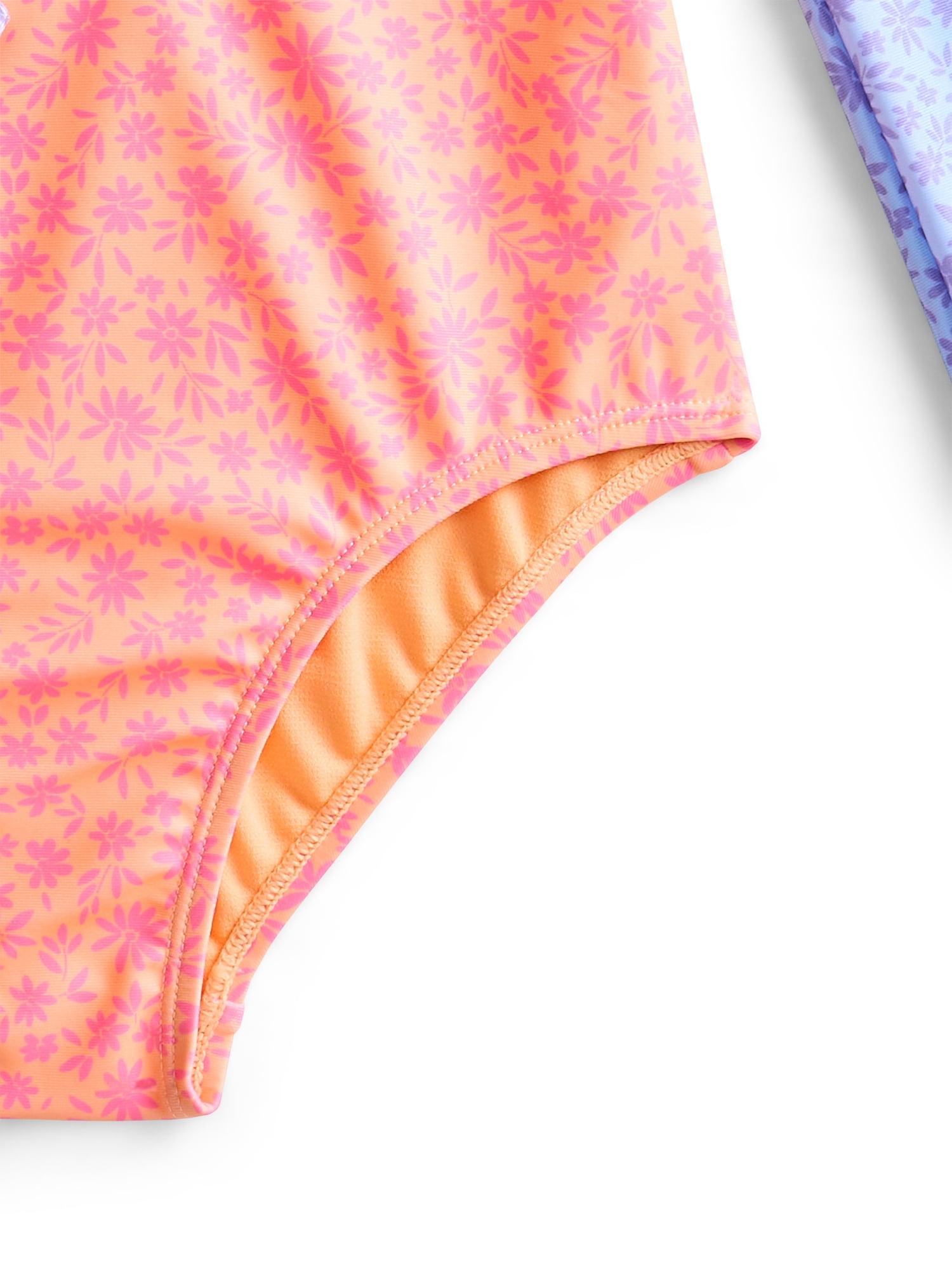 Wonder Nation Girls Zip Up Rash Guard One Piece Swimsuit with Long Sleeves, Sizes 4-18