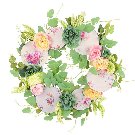 LYCAQL Spring Wreaths for Front Door 15.7" Artificial Rose Peony Flower Wreath Spring Summer Door Wreath with Silk Flowers and Green Leaves for Wall Window Wedding Party Home Decor