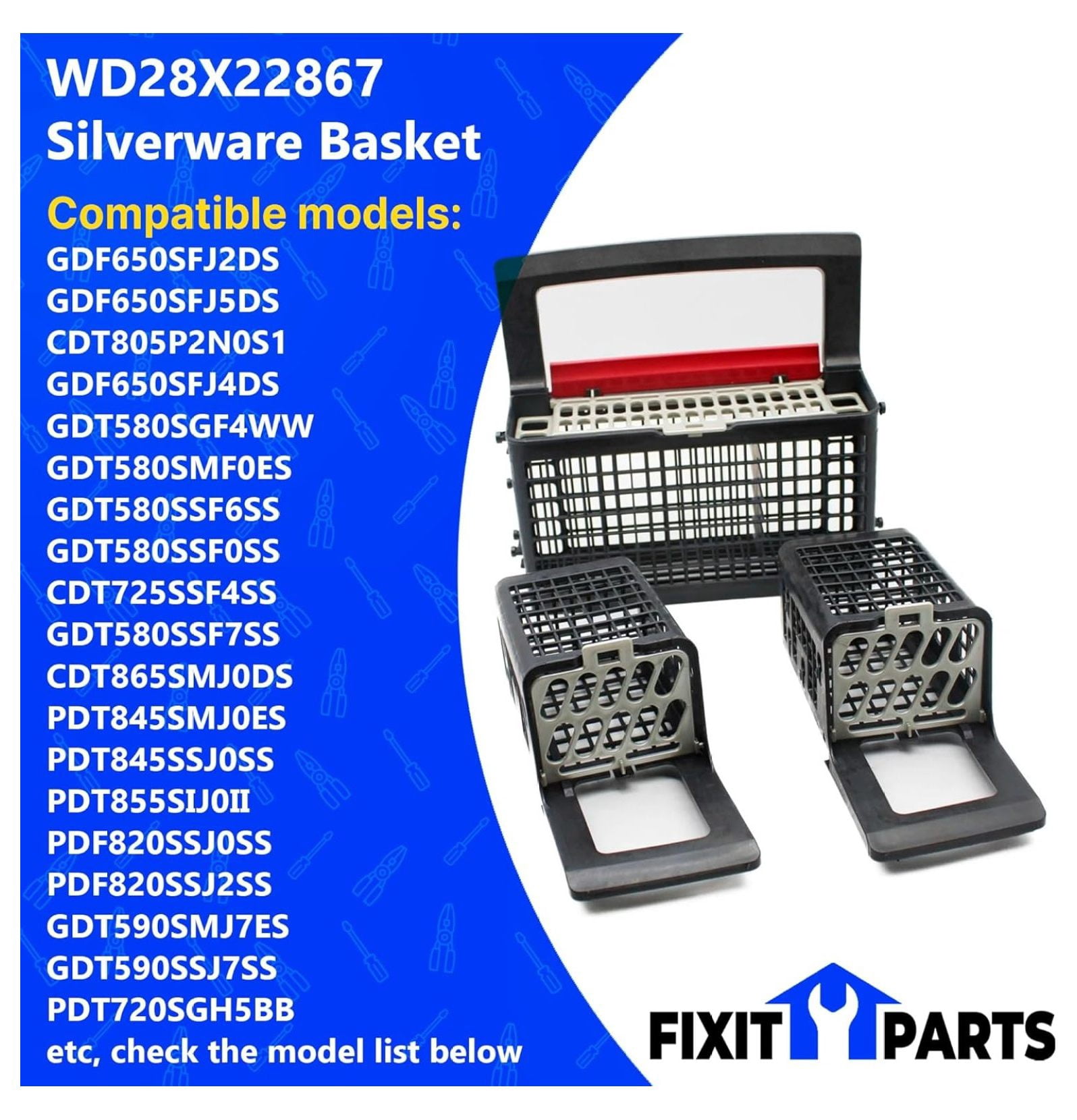 US-Based Supplier - WD28X22867 Dishwasher Silverware Basket Assembly - Compatible With Appliances Dishwasher - Replaces WD28X20151 WD28X20152 WD28X20154 WD28X20155 WD28X22624 WD28X22625 4466845