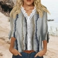 thumbnail image 2 of Dyegold Blouses For Women Dressy Casual 3/4 Flare Sleeve Lace Trim V Neck Floral Print Vintage Tunic Tops Loose Fit Shirts, 2 of 5