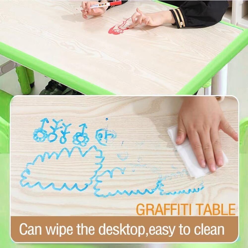 Kids Table and 6 Chairs Set, Height Adjustable Toddler Table and Chair Set for Ages 2-10, Children Multi-Activity Table