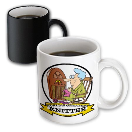 

3dRose Funny Worlds Greatest Knitter Cartoon - Magic Transforming Mug 11-ounce
