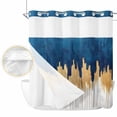 thumbnail image 2 of Blue Gold No Hook Shower Curtain Waterproof, Bathroom Curtains with Snap in Liners and See Through Top Window, Modern Street Art Splatter Foil Painting Hotel Style Bathtub Curtains Shower 72"Wx72"L, 2 of 8