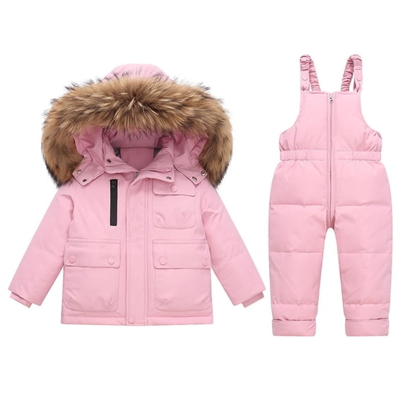 vdgthytj Little Kids 2 Piece Snowsuits Full Zip Long Sleeve Hooded Snow Jacket Bib Snow Pants Boys Girls Outdoor Ski Outfits(1-2 Years,Pink)