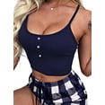 thumbnail image 1 of Conjunto de Pijama de Tirantes Finos para Mujer, Pantalones Cortos, Sin Mangas, de Verano, Suave, para Dormir Azul Oscuro XL, 1 of 5