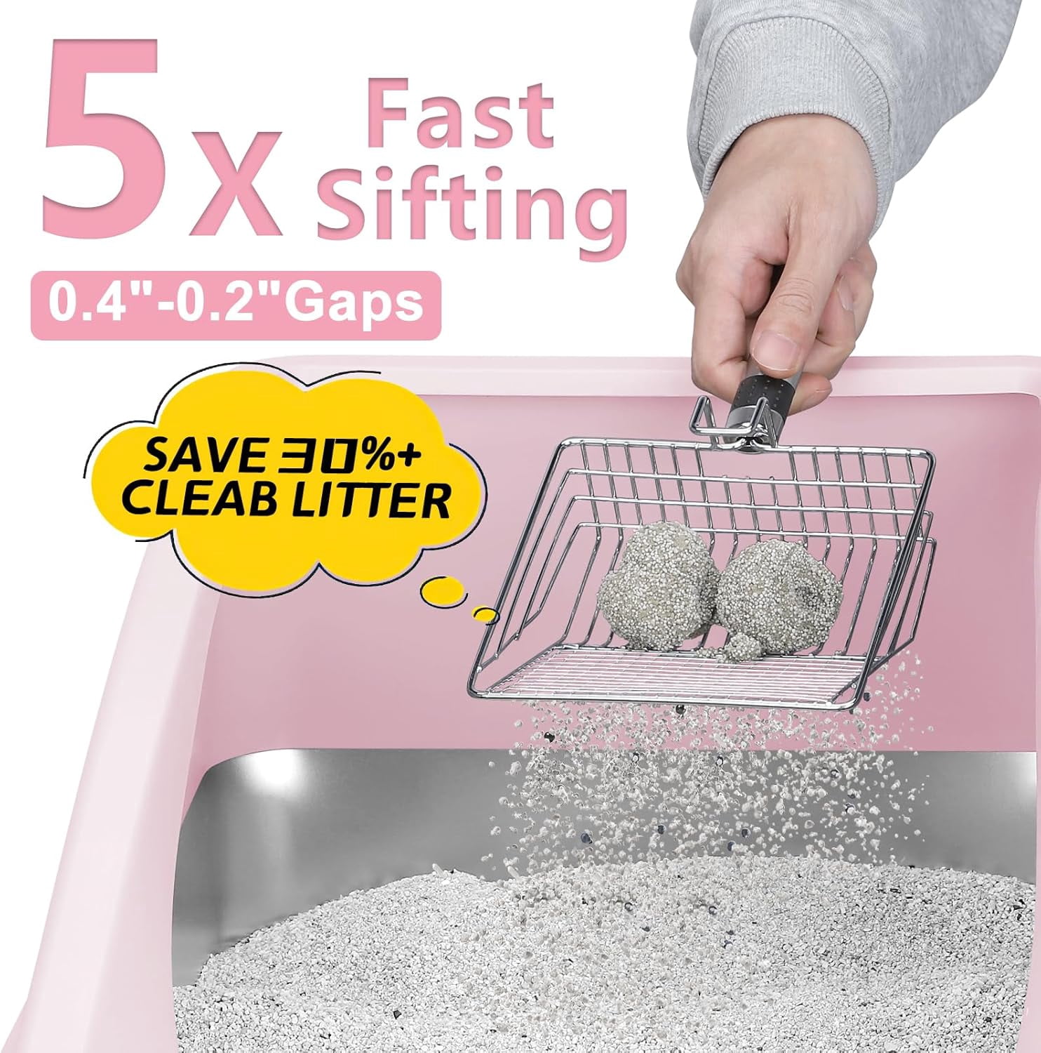 High Sided, Anti-Urine Leakage Stainless Steel Litter Box, XL Enclosed Cat Litter Boxes with Lid for Big Cats, Non-Stick Bottom, Includes Litter Mat & Metal Scoop
