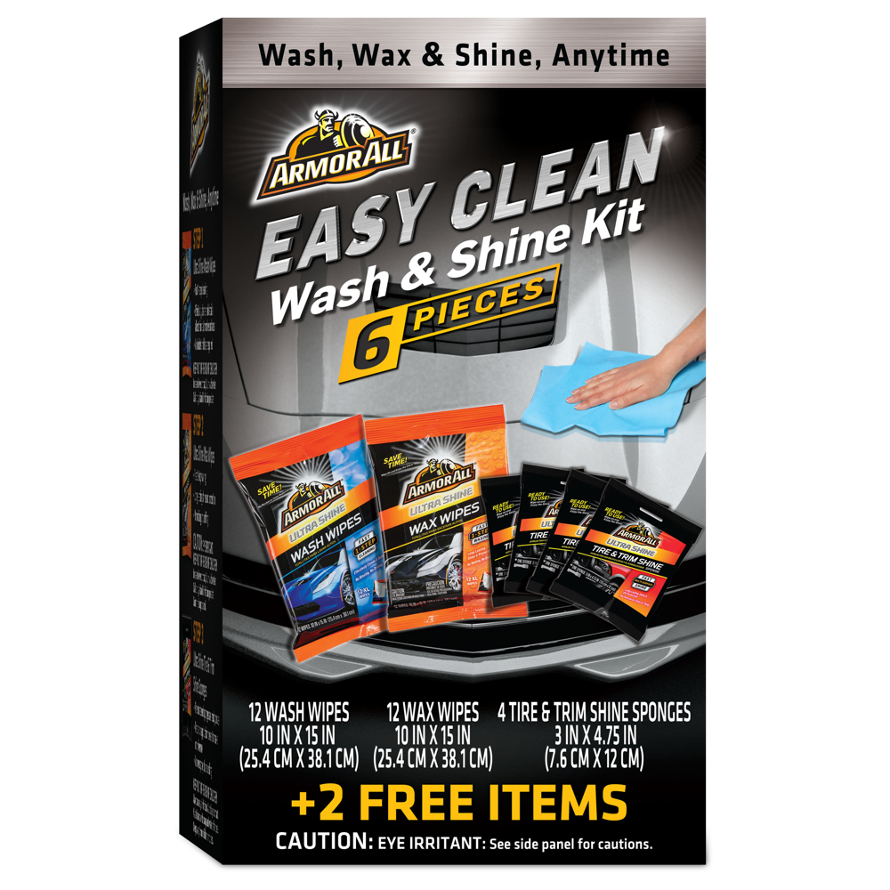 Armor All Easy Clean Wash & Shine Kit, 6 pcs, Car Wash and Wax Wipes