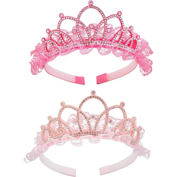 LinYooLi 2 Pcs Crown Tiaras for Women Pink Princess Crown Crystal Rhinestone Birthday Crown Headbands Cute Hair Accessories for Birthday Party Costume Gift