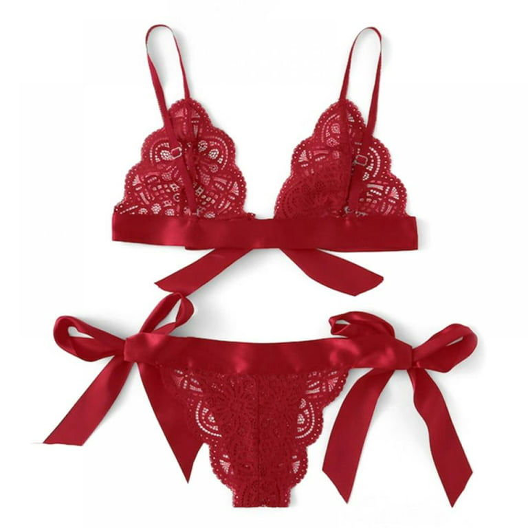 Women Sexy Lingerie Bow Lace Bra G-String Lingerie Set Valentine's Day Sexy  Exotic Set 