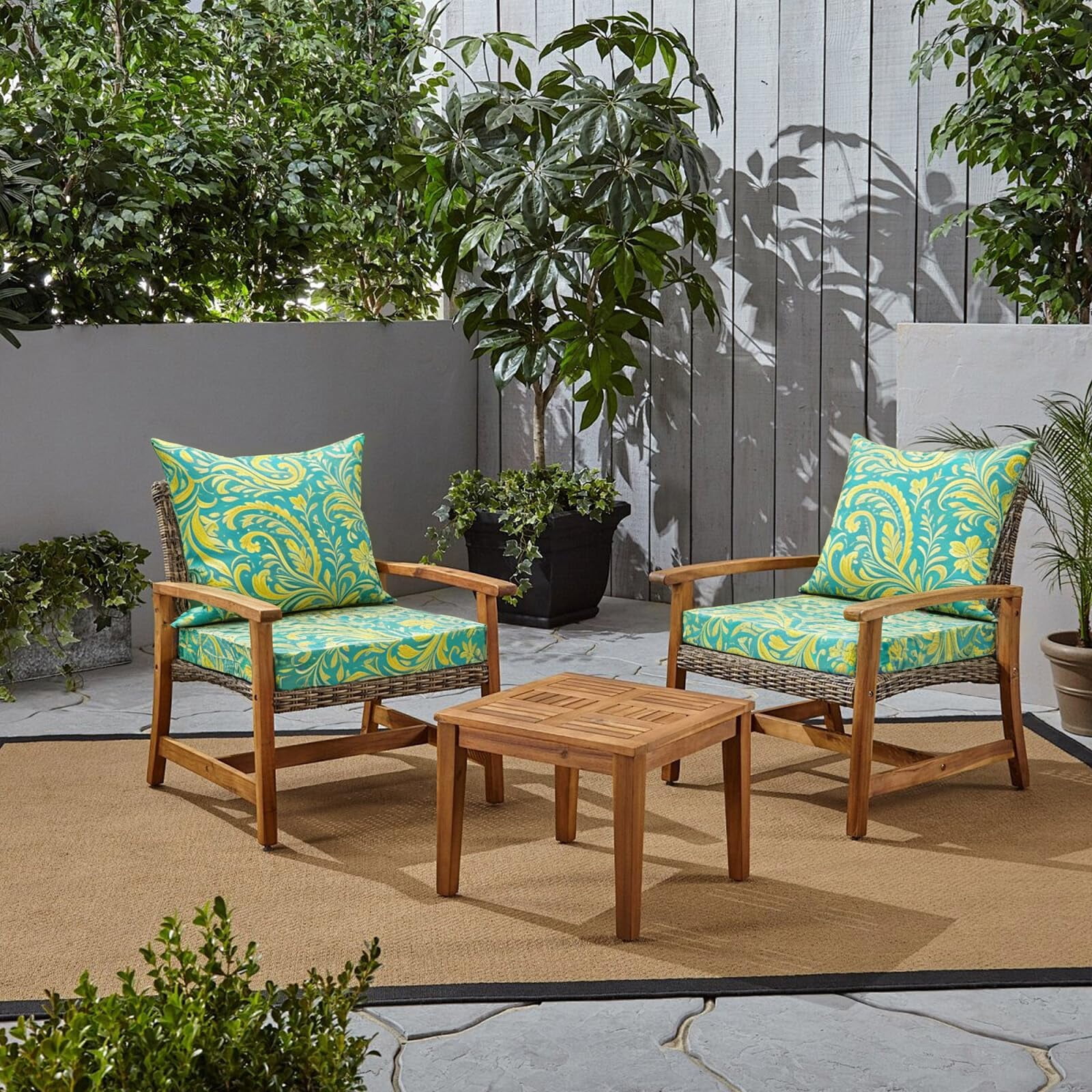 Yacona Outdoor Chair Cushions Set, 24x24in Patio Furniture Cushions with Handle, for Patio Furniture Chair Sofa, Pattern