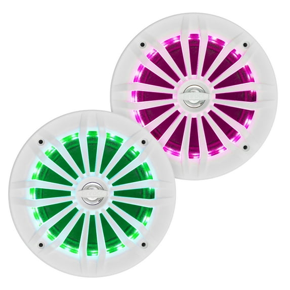 EnrockMarine EMRGB265W-V2 6.5" White 2-Way 180W Marine-Grade Speakers Featuring Multi Color Illumination Options and Remote Control (Set of 2)