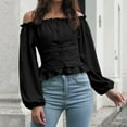 thumbnail image 5 of AherBiu Going out Tops for Women Stretchy off Shoulder Long Sleeve Cute Peplum Shirts Blouse, 5 of 6