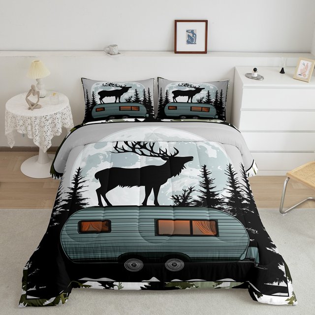 Erosebridal Ensembles de Couette de Camping Format Simple, Couettes et Duvets Cerf Sauvage, Décor Rustique d'Animaux, Réversible 2 Pcs
