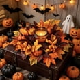 thumbnail image 6 of Fall Candle Rings Fall Decorations for Home Thanksgiving Decorations Artificial Maple Leaf Pumpkin Berry Candle Wreath for Table Centerpiece by MPOISVA, 6 of 8