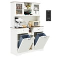 thumbnail image 2 of Blotout 47" Wide Kitchen Pantry Storage Cabinet with Charging Station & Microwave Stand, Tall Fluted Kitchen Hutch Cabinet, Double Tilt Out Trash Can Cabinet 10X2 Gallon, 2 of 8