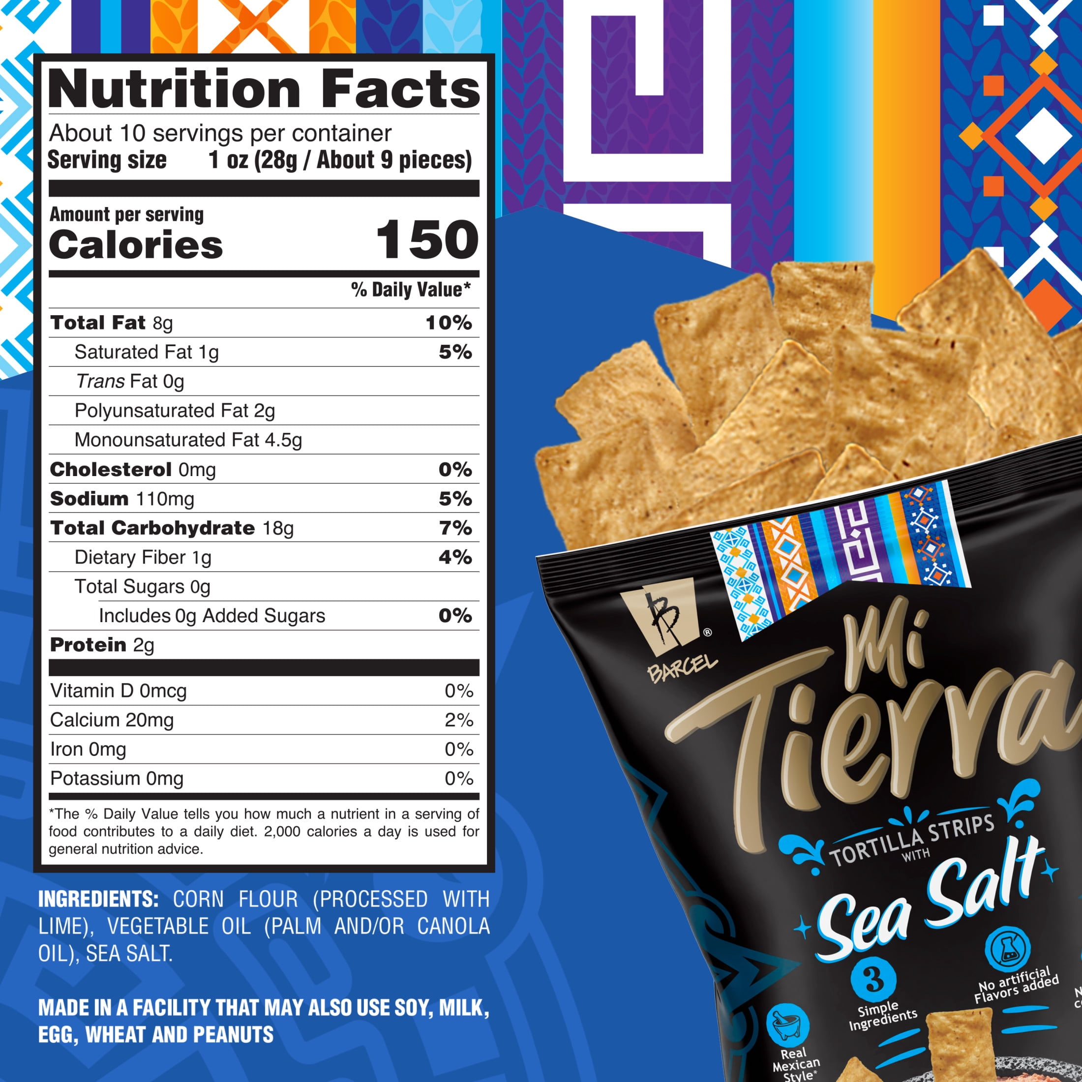 Barcel Mi Tierra 9.9 oz Bag, Sea Salt Tortilla Chip Strips