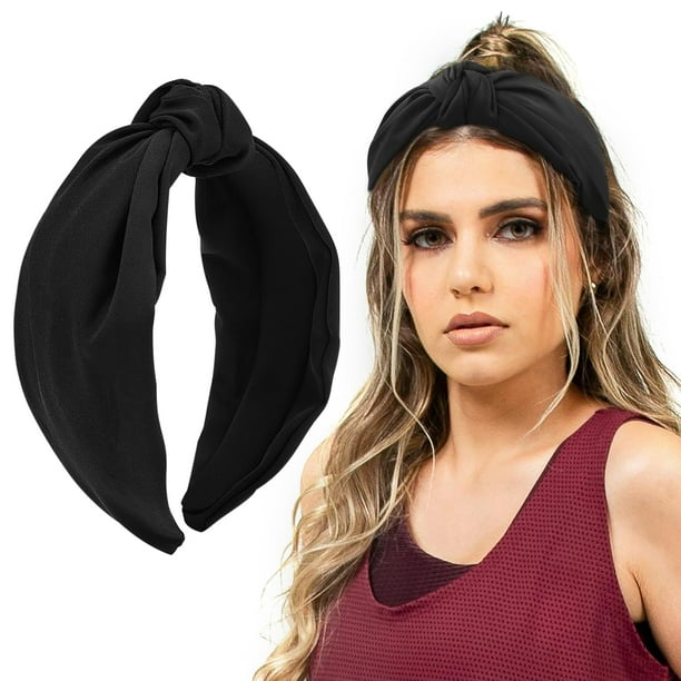 HFZRZFH Diadema ancha anudada para mujer Accesorios elásticos para el cabello de moda para mujer Diadema anudada para el cabello de colores sólidos Diadema con nudo superior adecuada para cabello grue