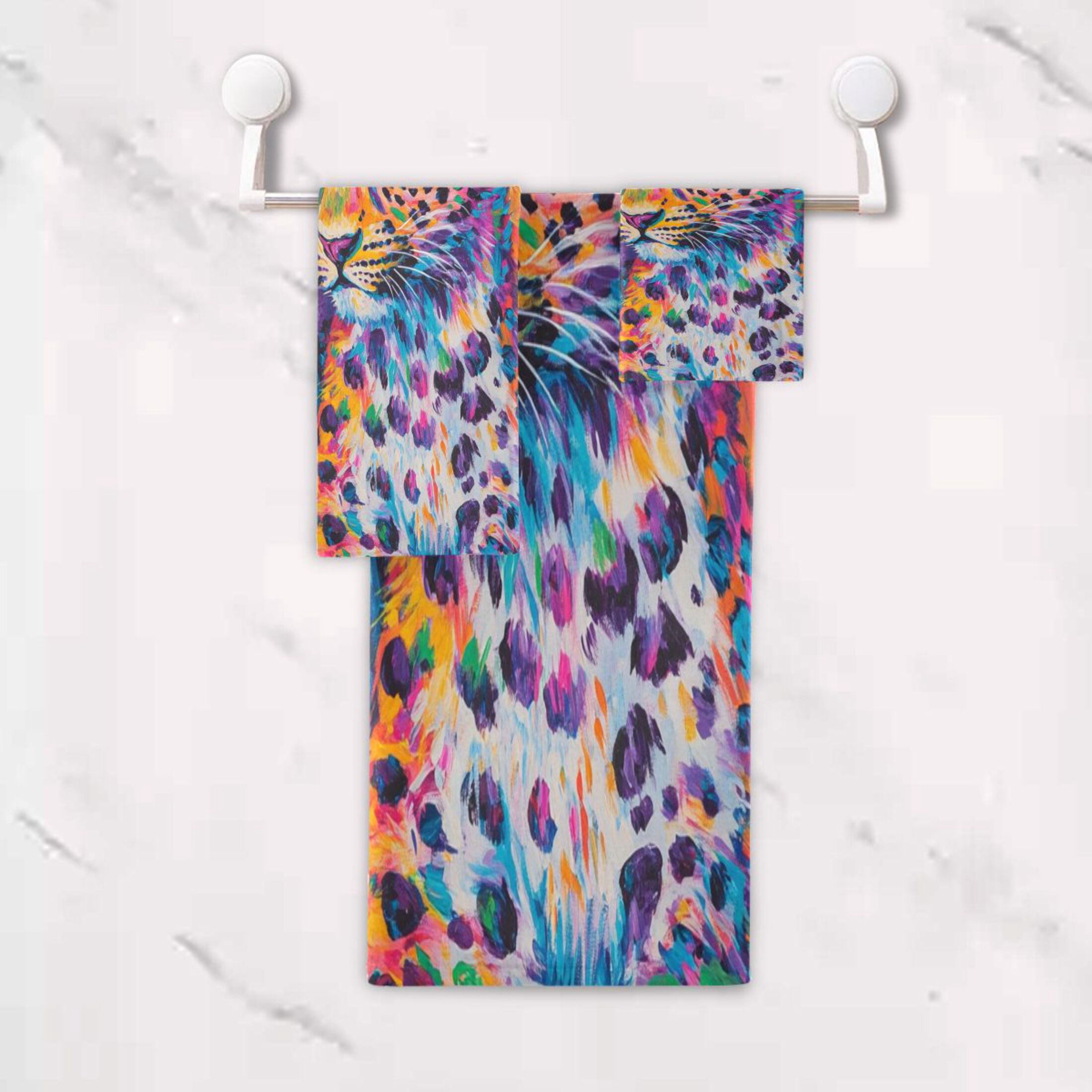 BZSMCE 3piece Bath Towel Sets Hand Bath Towels Fashion Vibrant Leopard Duo Printed Towel Sets