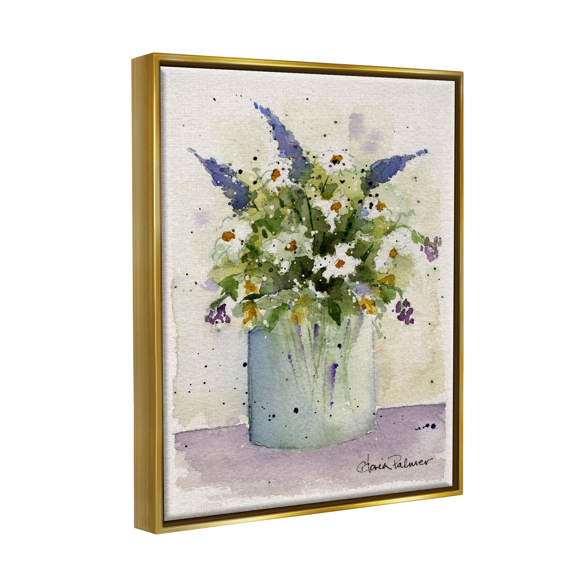 Stupell Industries Abstract Lilac & Daisy Blooms Botanical & Floral Painting Gold Floater Framed Art Print Wall Art