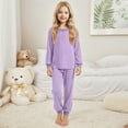 thumbnail image 2 of Byoo Little Girl Outfit Set Ribbed Solid Long Sleeve Pullover Top Pants Knitted Sleepwear Soft Breathable Homewear, 2 of 4