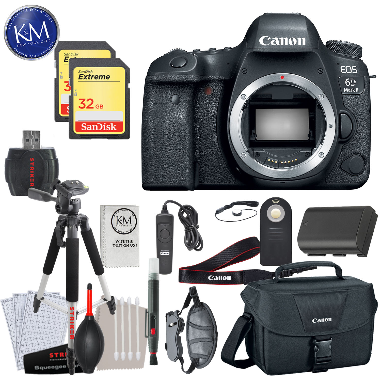 Canon EOS 6D Mark II DSLR Camera (Body Only) with Deluxe Striker Bundle