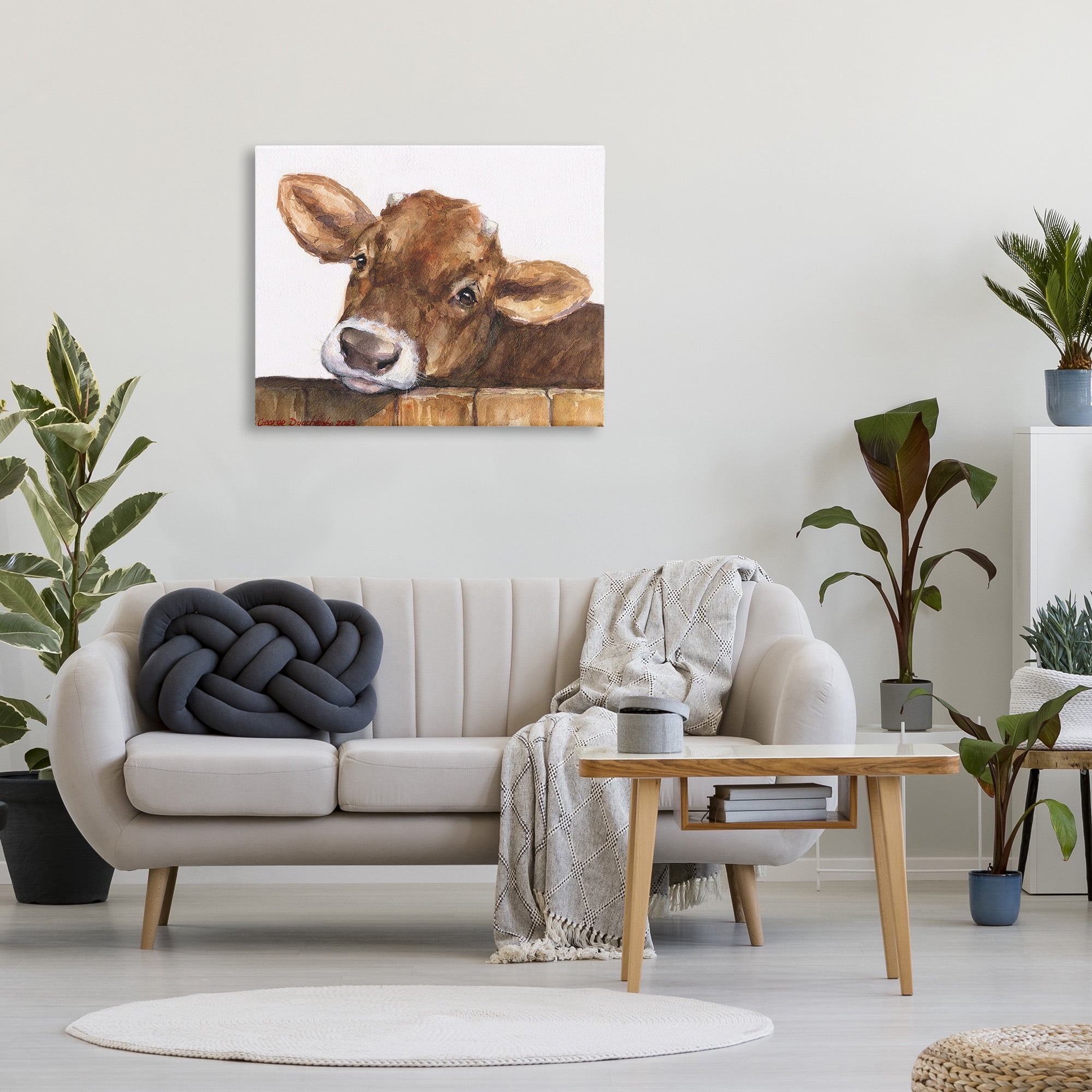 Stupell Industries Cattle Calf Gazing Animals & Insects Painting Gallery Wrapped Canvas Art Print Wall Art, 40 x 30