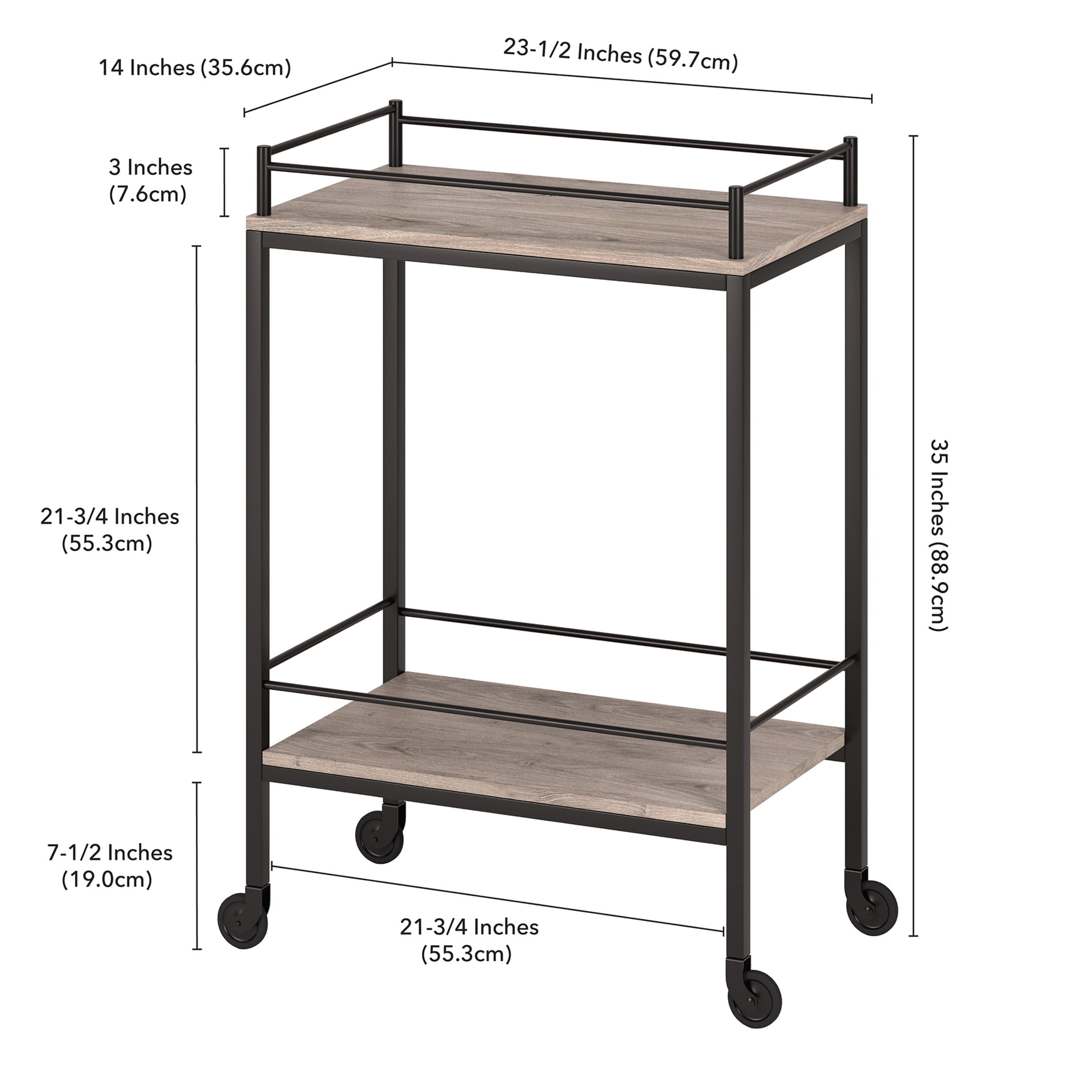 Evelyn&Zoe Barnes 23.5" Wide Rectangular Bar Cart, Antiqued Gray Oak