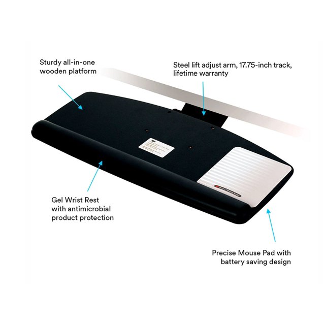 3M Adjustable Keyboard Tray AKT91LE - Keyboard/mouse arm mount tray - black
