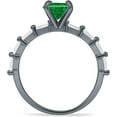 thumbnail image 6 of Petite Round Solitaire Ring Baguette Green Emerald Cubic Zirconia Black Tone 925 Sterling Silver, Size 7, 6 of 7