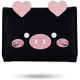 thumbnail image 1 of Monedero de cuero para mujer, lindo patrón de cerdo, billetera pequeña delgada de tres pliegues para mujeres y niñas (negro), 1 of 5